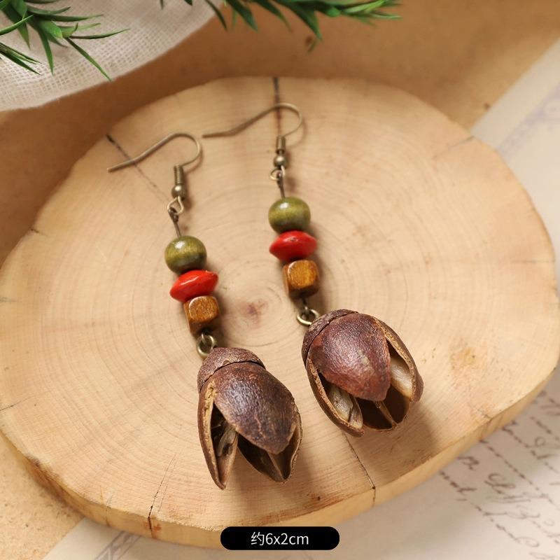 Retro Handmade Plant Fruit Earrings Pine Cone Literature and Art Chinese Medicine Dried Fruit Niche Creative Earrings Women