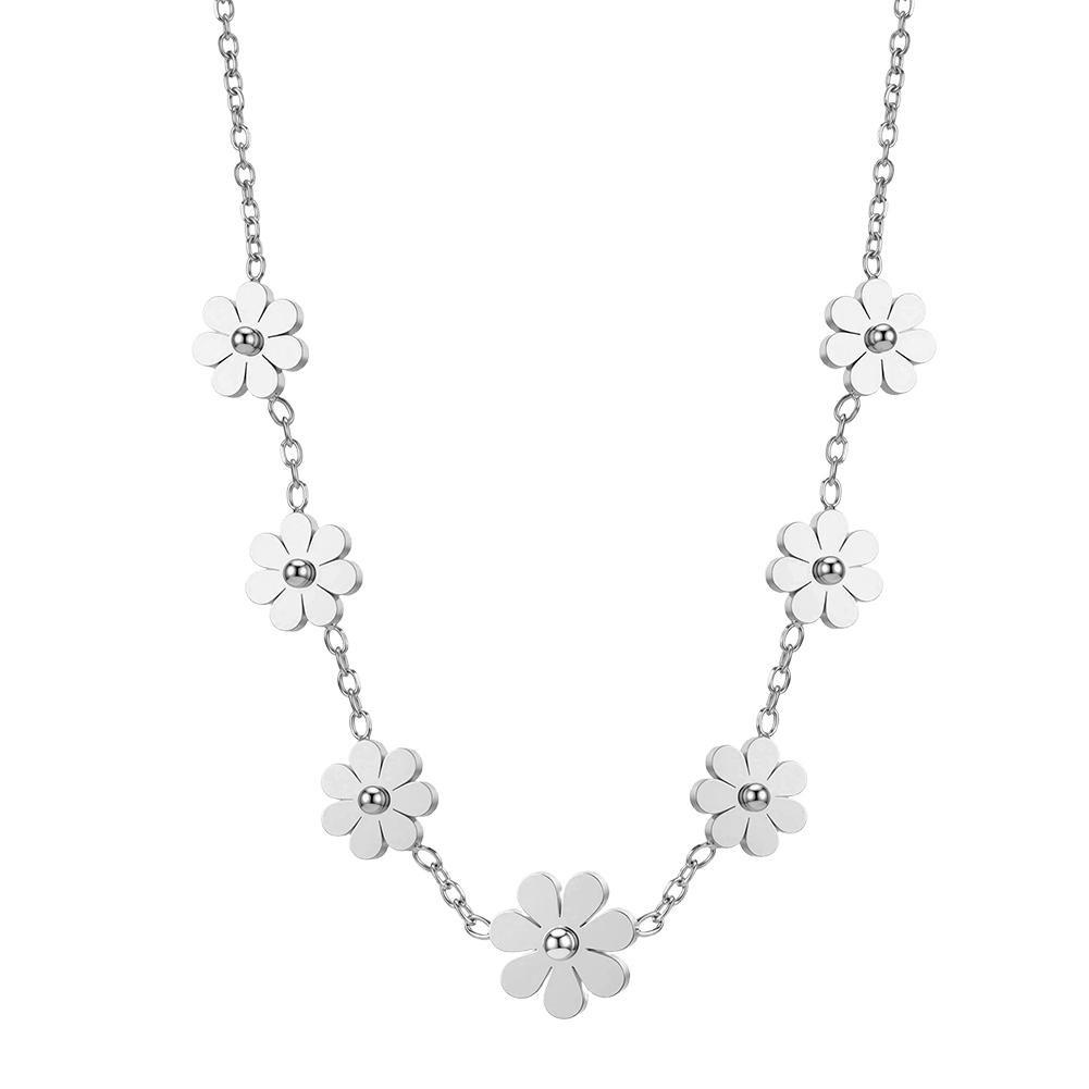 EFFIE QUEEN Stainless Steel Flower Pendant Necklaces Vintage 18K Gold Plated Daily Flower Charm Choker Jewelry Decoration STKN25