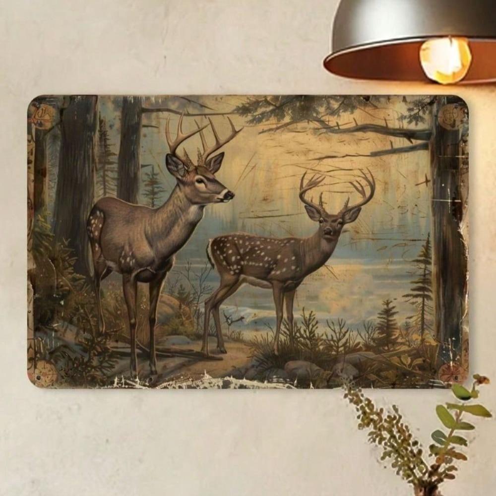 Vintage Metal Poster Deer Wall Art for Cafe Home Decor