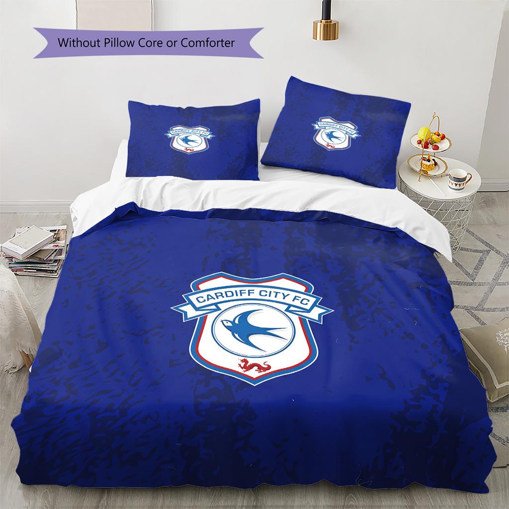 Cardiff City F.C Pattern Bedding Quilt Set  Home Decoration  Gift (1 * Duvet Cover + 2 * Pillowcase  Without Core)