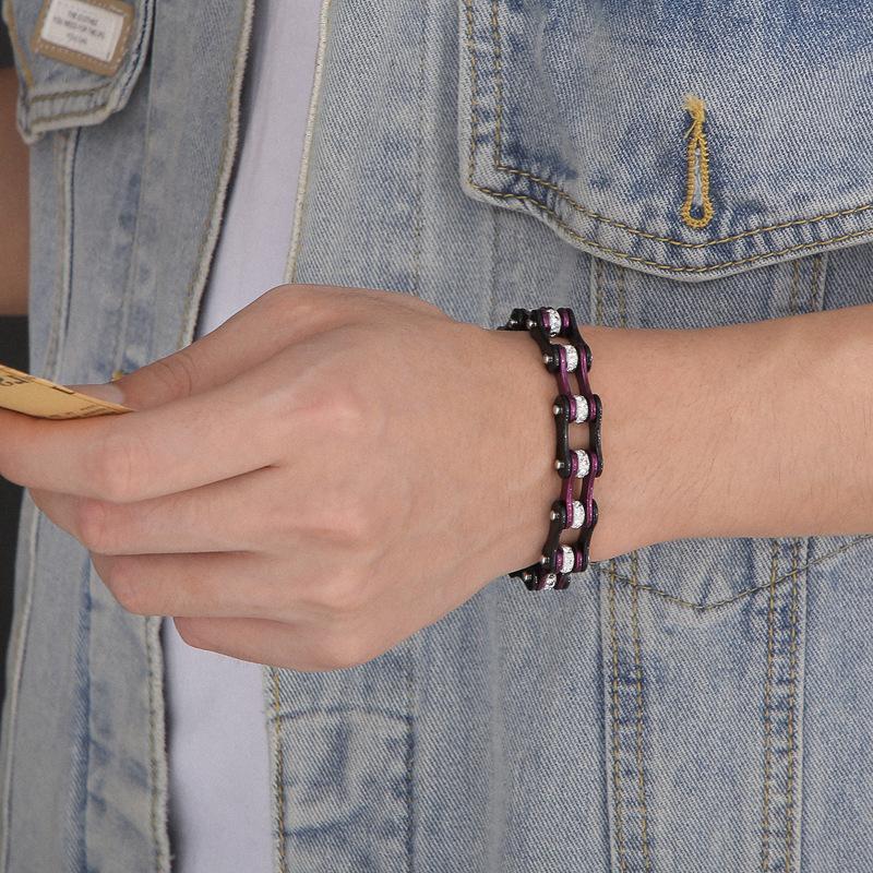Chunky Stainless Steel Biker Bracelet For Men Women Hip Hop Inlaid Stone Bicycle Chain Bracelet High Quality Party Jewelry Gift