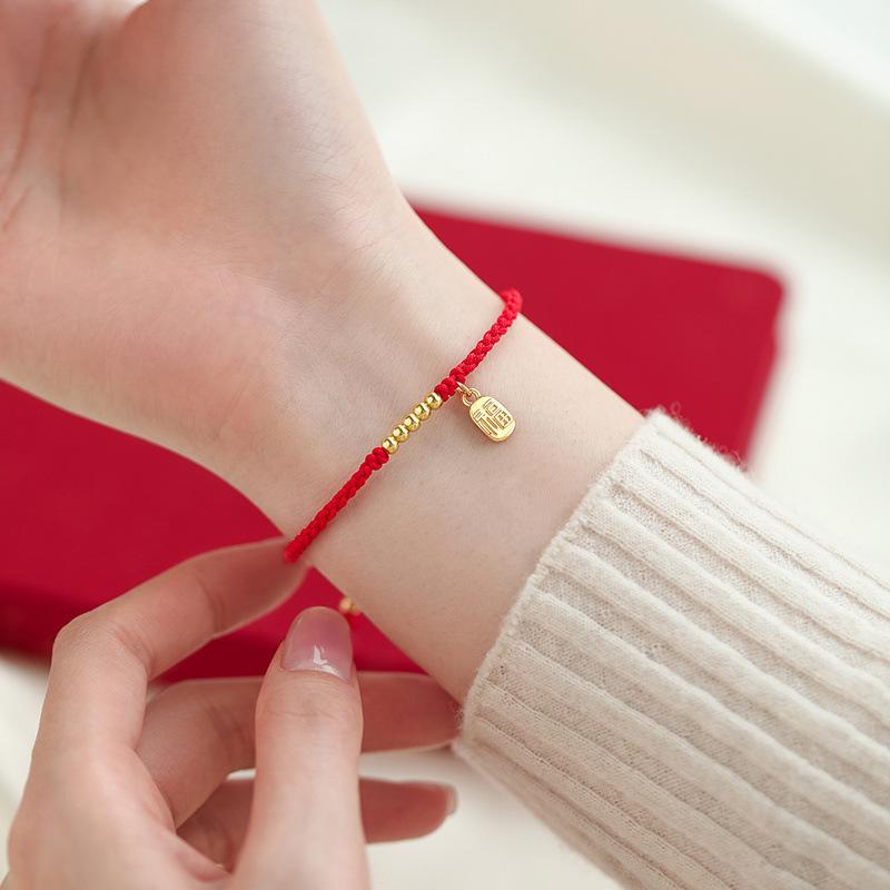 Handmade Chinese Style Beads Fu Blessing Lucky Couple Bracelet For Women Men Red Black Rope Bracelets Adjustable Jewelry Gifts