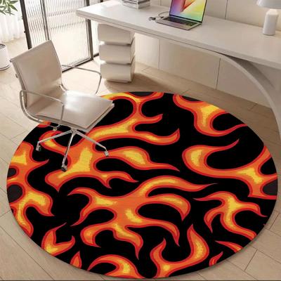1 Stück Runde Teppich mit Flammenmuster für Büro, unter Bürostühlen, Schlafzimmer, Wohnzimmer, Heimdekoration, Raumdeko