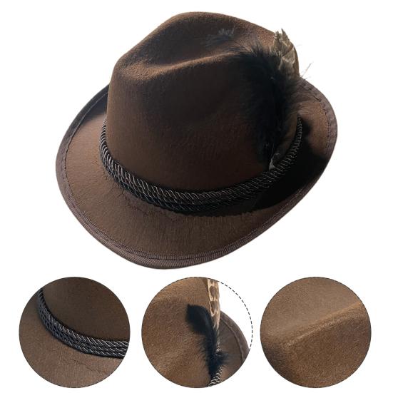 Muži Fedora Retro Jazz Klobouk Dekor peříčka a lana Zakřivený okraj Jednobarevný Oktoberfest Party Festivaly Sváteční čepice Bowler