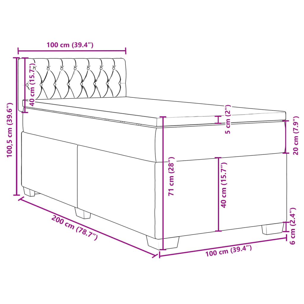Box Spring Bed with Mattress Blue 100x200 cm Fabric