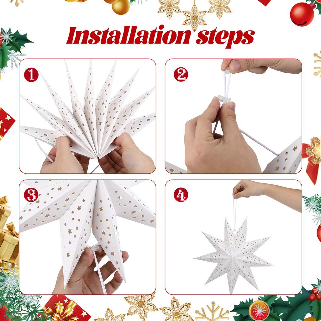 3pcs 35CM Paper Star Hanging Lampshades Christmas Party Decoration Lantern Star Lamp Shades Halloween 2026 Christmas Ornament