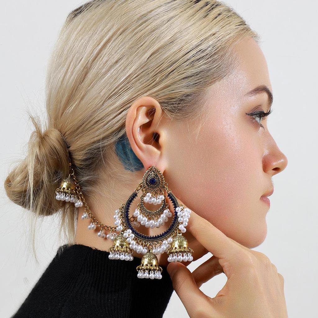 Bohemian Rhinestone Tassel Earrings - Ethnic Style, Retro, High-End Studs