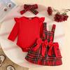 Autumn Baby Girls' Long Sleeve Ribbed Top & Plaid Overalls Skirt Set