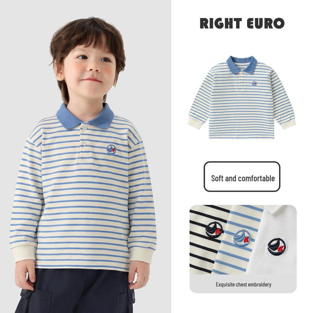 European Boy's Long Sleeve Striped Polo - Spring & Autumn 2026 Trendy Kids Top