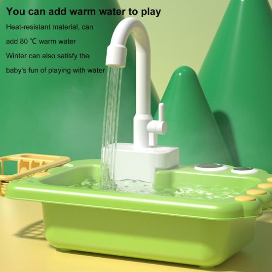 Mini Toddler Playhouse Dishwasher Set Electric Water Circulation 18Pcs Accessories Simulated Faucet Rotating Heat-Resistant Quick-Drying Basket Role