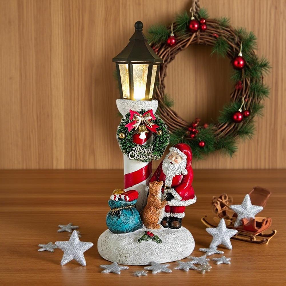 Durable Christmas Decoration Led Light-up Santa Claus Snowflake Christmas Ornament Decor Resin Xmas Figure Festive Tabletop