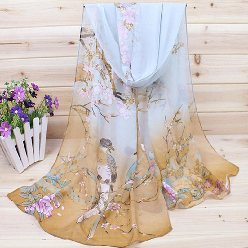 

Новинка весны и лета новый женский тонкий шелковый шарф высококачественный шифоновый газовый шарф с принтом подарок маме шарф двойного назначения шаль 160*52cm