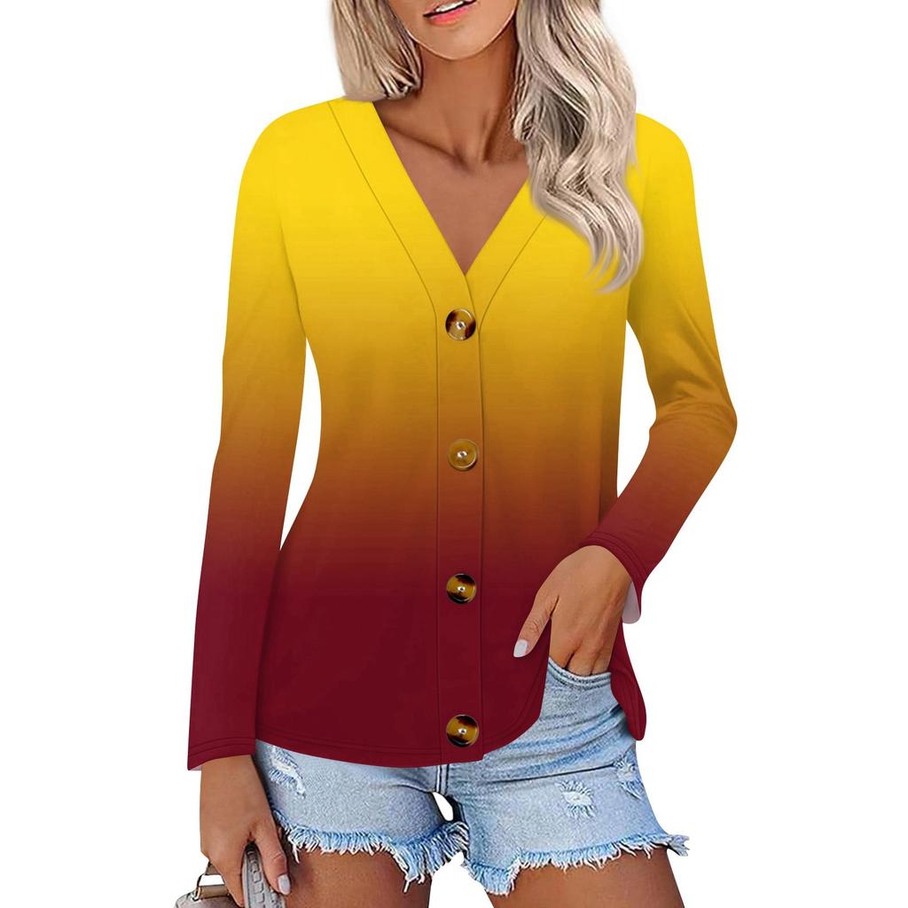 Women's Fashion Casual Print Button-down Shirt Long Sleeve Tops