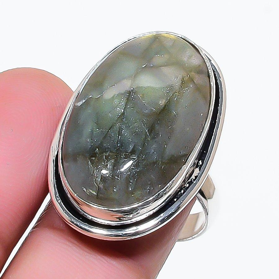 Natural Labradorite Gemstone 925 Sterling Silver Jewelry Ring Size 8 AR-17715