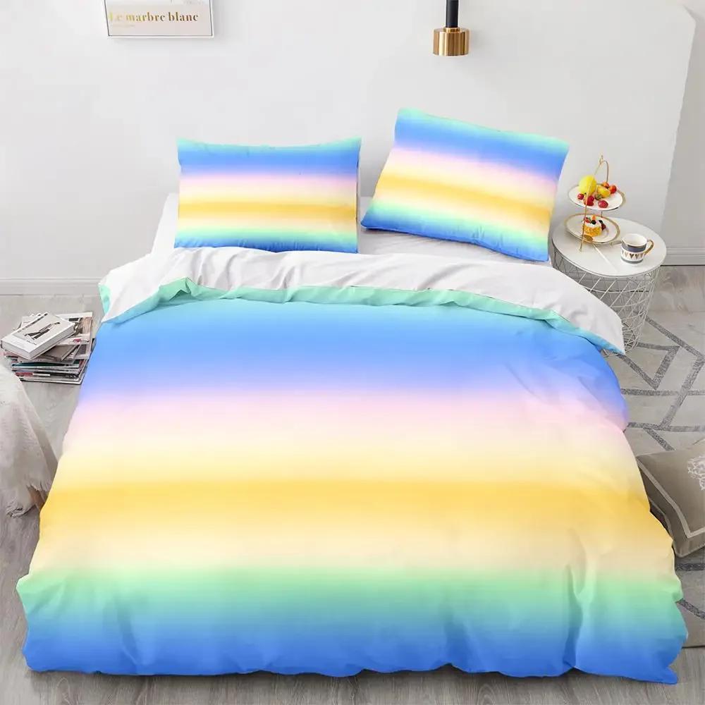 Rainbow Gradient Duvet Cover Set Queen Size Rainbow for Kids Girls Cute Style Bedding Set Polyester Single King Twin Quilt Cover