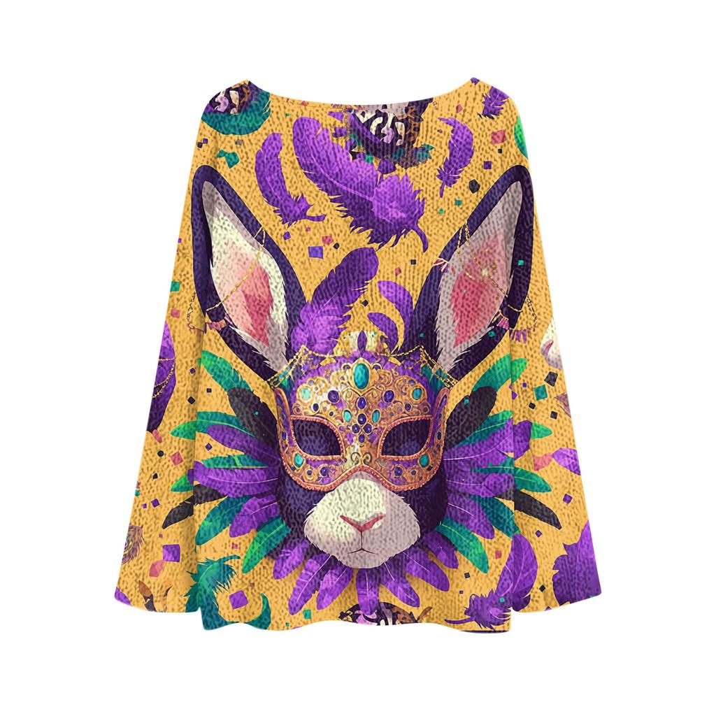 Damen Casual Mode Rundhals Oberteil Karneval Print Langarm Strickpullover
