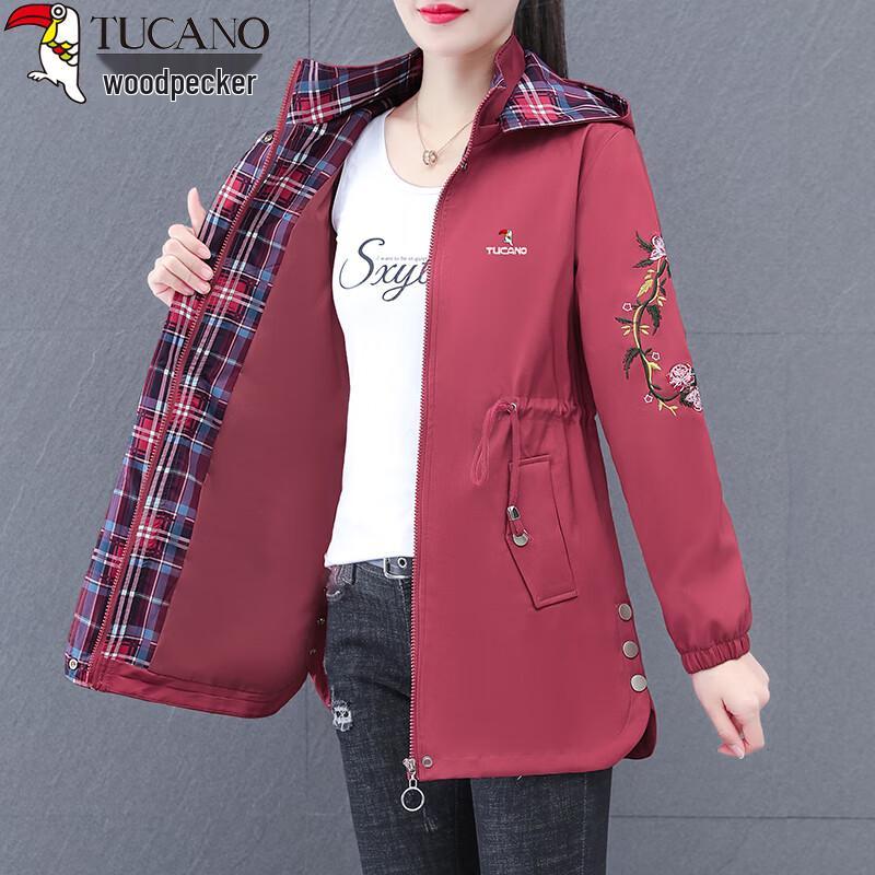 Woodpecker Women's Mid-Length Embroidered Trench Coat