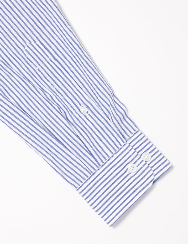 Amazon Essentials Men's Regular Fit Casual Long Sleeve Poplin Shirt, Blue and White, Vertical Stripes, Size L