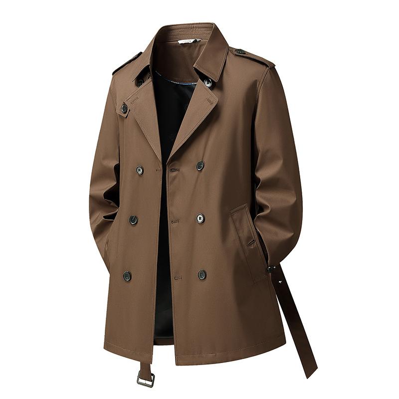 Trench da Uomo Primavera e Autunno Revers Lunghezza Media Doppiopetto Gioventù Affari Non Stiro Trench Britannico Tendenza