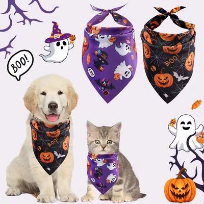 Halloween Dog Bandanas, Pumpkin Ghost Pattern Pet Triangle Scarf Bibs, Adjustable Soft Pet Kerchief, Halloween Party Dog Costume