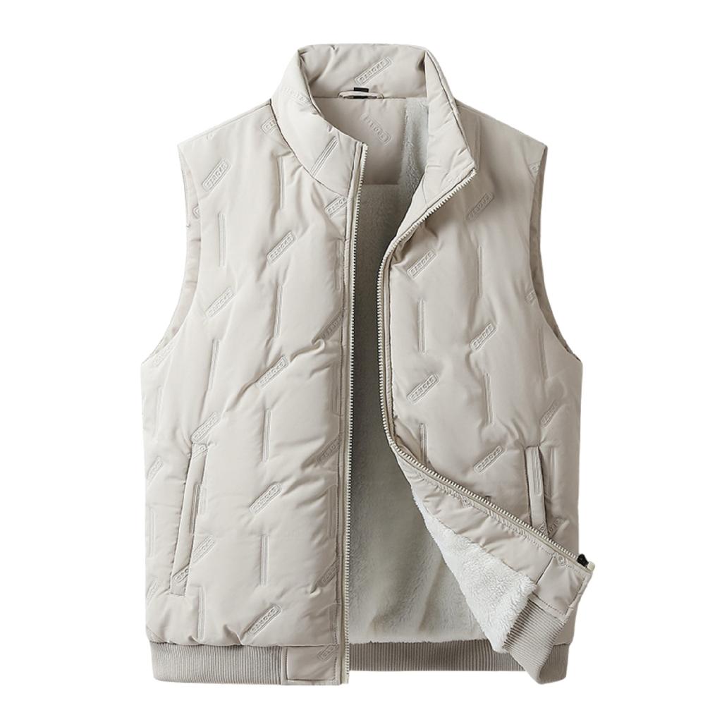 Men's And Women's Casual Solid Color Textured Embossed Stand-up Collar Zipper Fleece Warm Sleeveless Cotton Vest