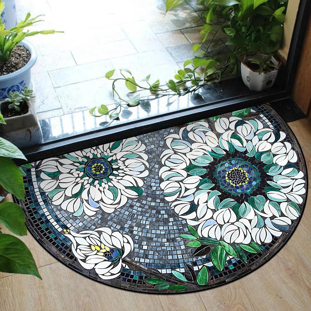 Eingangsfußmatte Frühlingsgartendekorationen Außenteppich Hauseingangsmatte Halbkreisförmiger Teppich Bunte florale Bodenmatten