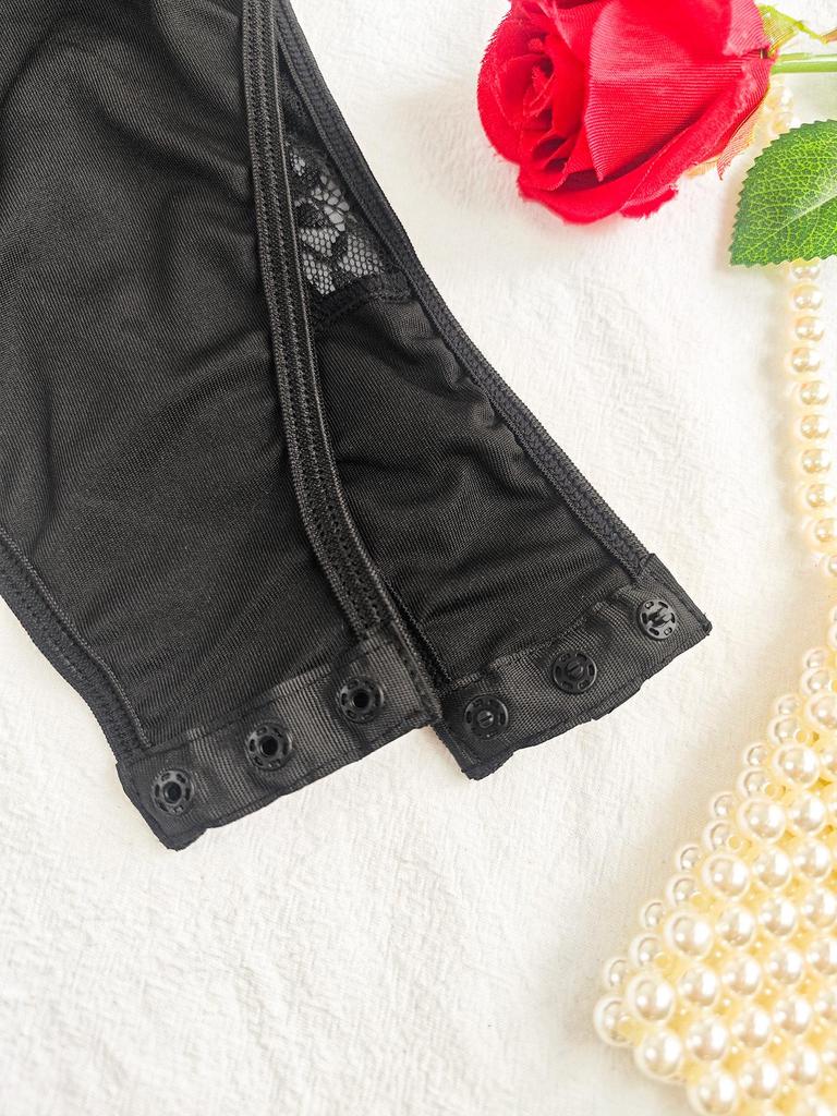 European & American Sexy Lace Patchwork Strappy Black Bodysuit