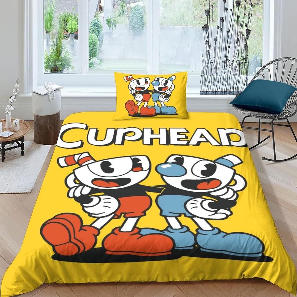 The Cuphead Show Cartoon Bedding Sets Exquisite Bed Supplies Set Duvet Cover Bed Comforter Set Bedding Set Birthday Gift