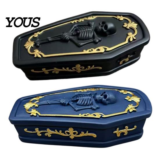 Skull Storage Organizer Gothic Casket Jewelry Box, Resin Spooky Figurine for Halloween Atmosphere Prop Rings, Dark Tabletop Organizer, Unique