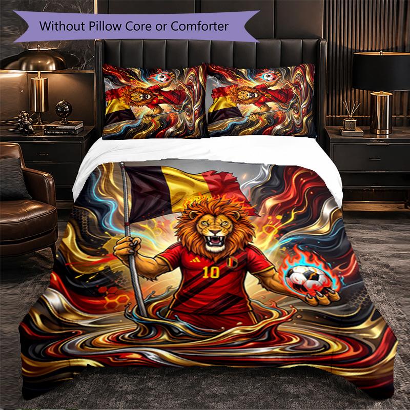 Belgium Football Pattern 3 Pieces Bedding Set Soft Microfiber Duvet Cover with Pillow Cases for Bedroom