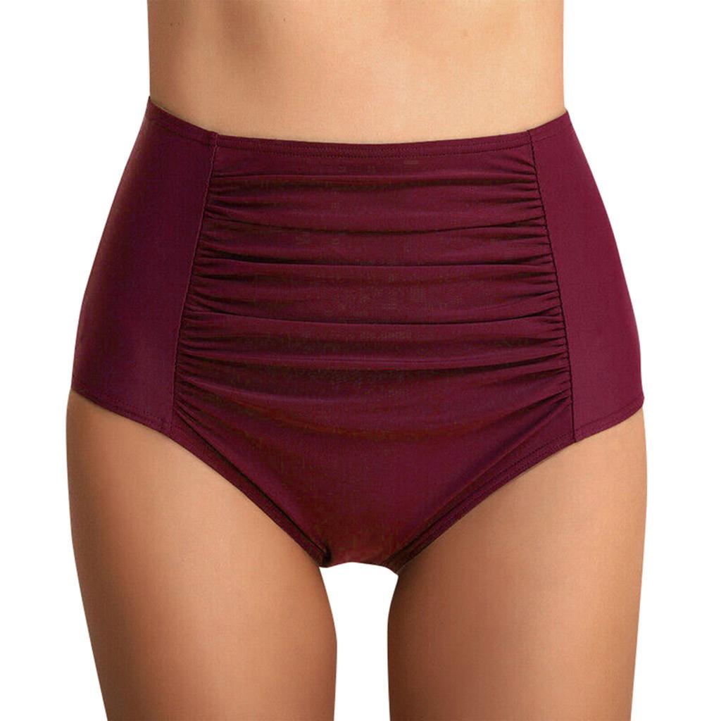 Women's Fashion -Colour Sexy Pleated High-Waisted Bikini Bottoms