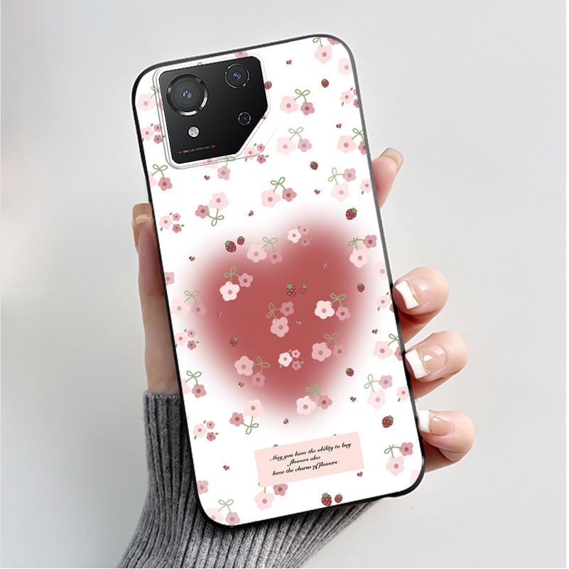 For ASUS ROG Phone 8 Case For ROG Phone 8 Pro Case Capa Soft Silicone Black Shell Cover Cute Flower Cartoon Printing Phone Cases