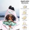 Curly Hair Girl Customize Text Blanket Multi-purpose Personalized Blanket Soft Warm Cozy Great for Office Nap Bed Bedding Four Seasons Universal