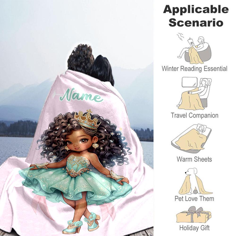 Curly Hair Girl Customize Text Blanket Multi-purpose Personalized Blanket Soft Warm Cozy Great for Office Nap Bed Bedding Four Seasons Universal