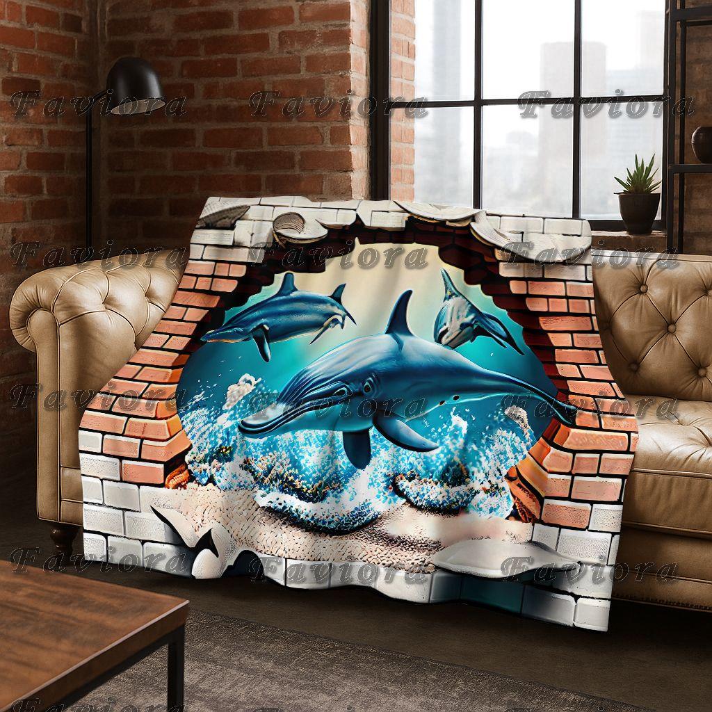 26 Style 3D Illusion Sea Underwater World Dolphin Flannel Blanket,Cozy Soft Throw Blanket for Home Bedroom Bed Sofa Cover Gift