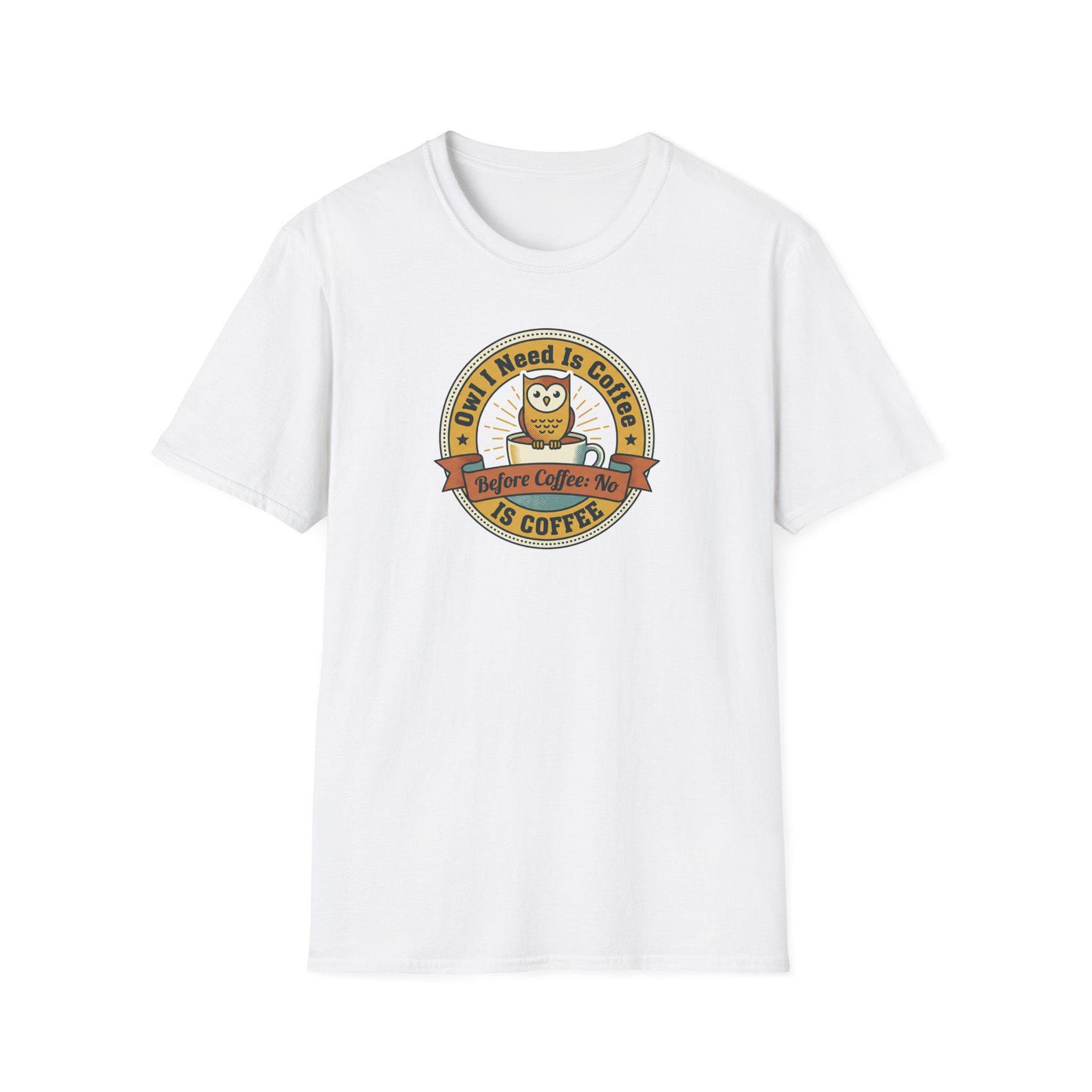 Funny Coffee Owl T-Shirt | Owl I Need Is Coffee Cute Vintage Badge Tee | Coffee Lover Gift XL