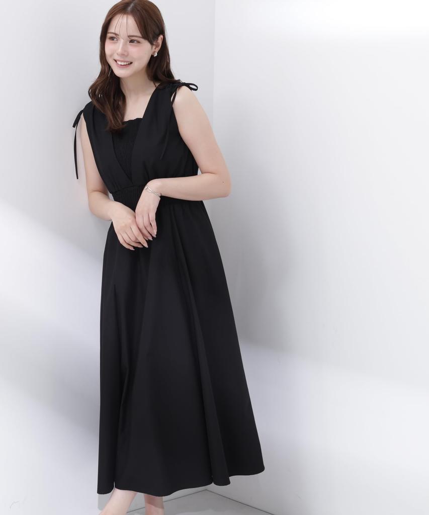BODY Shoulder Ribbon Gathered Dress [PROPOTION DRESSING] [Black/S]