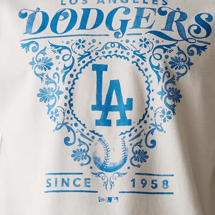 New Era MLB Men's and Women's Short Sleeve Crew Neck T-Shirt with Los Angeles Dodgers Logo Print [Parallel Import]