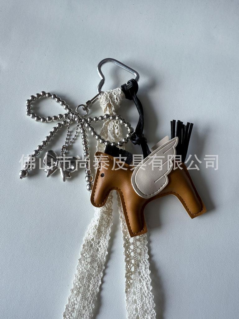 Angel Pegasus Pendant PU Leather Bag Pendant Key Bow Tassel Accessories Cute Cartoon Pendant