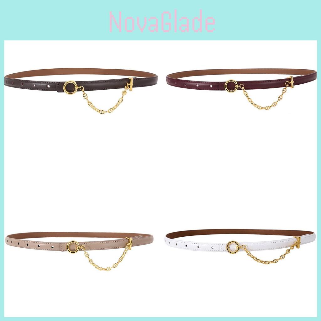 Womens Leather Belt With Metal Chain Decor For Elegant Dress And Suit Styling