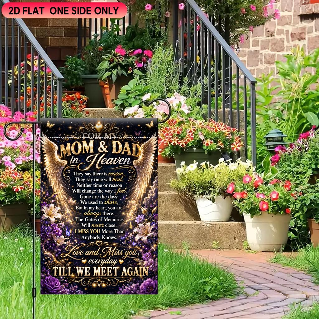 1pc Love and Miss Parents In Heaven Garden Flag - Polyester, Outdoor Memorial Decor