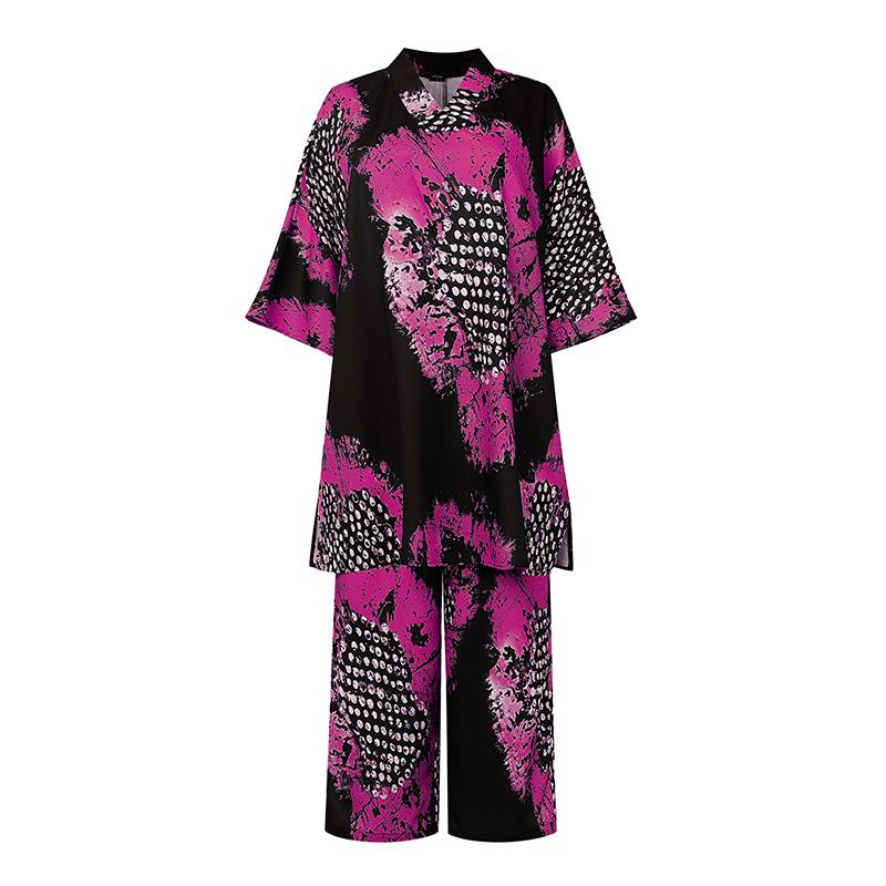 Two Picecs Women Oversized 3/4 Sleeve Floral Print Long Tops and Long Pants Sets
