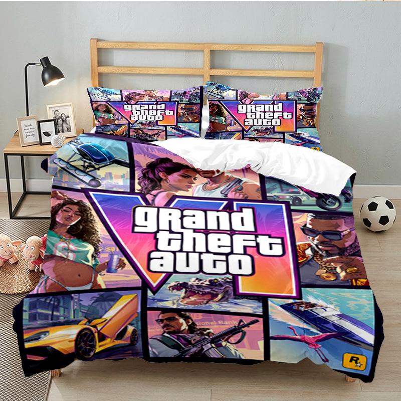 3PCS Theft Auto Bedding Set Printed Duvet Cover Closure Includes 1 Duvet Cover & 2 Pillowcases for All Seasons Bedroom Decor