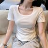Front Shoulder Pure Desire Short-sleeved T-shirt Women's Summer New Slim-fit Design Sense Thin Cover Meat Fish Bone Line Ins Bottom Top