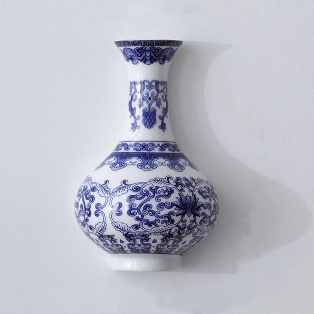 Antique Blue White Porcelain Wall Hanging Ceramic Vase Wall Hanging Vase Living Room Decor