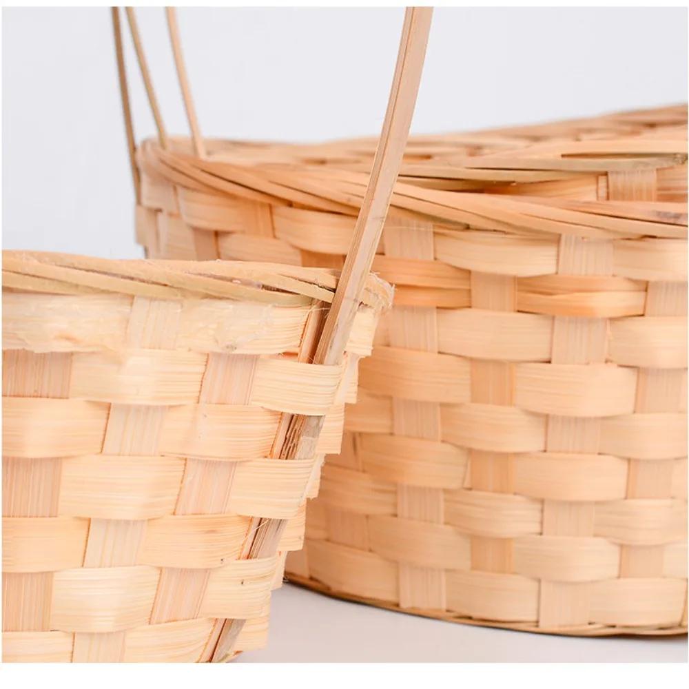 New Handmade Storage Basket Kitchen Accessories Durable Rattan Fruit Basket Multifunction Long Handle Bamboo Flower Basket
