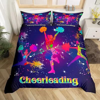 Gymnastics Lovers Twin King Duvet Cover Set Graffti Cheerleader Bedding Set Polyester Dreamy Girly Cheerleading Comforter Cover