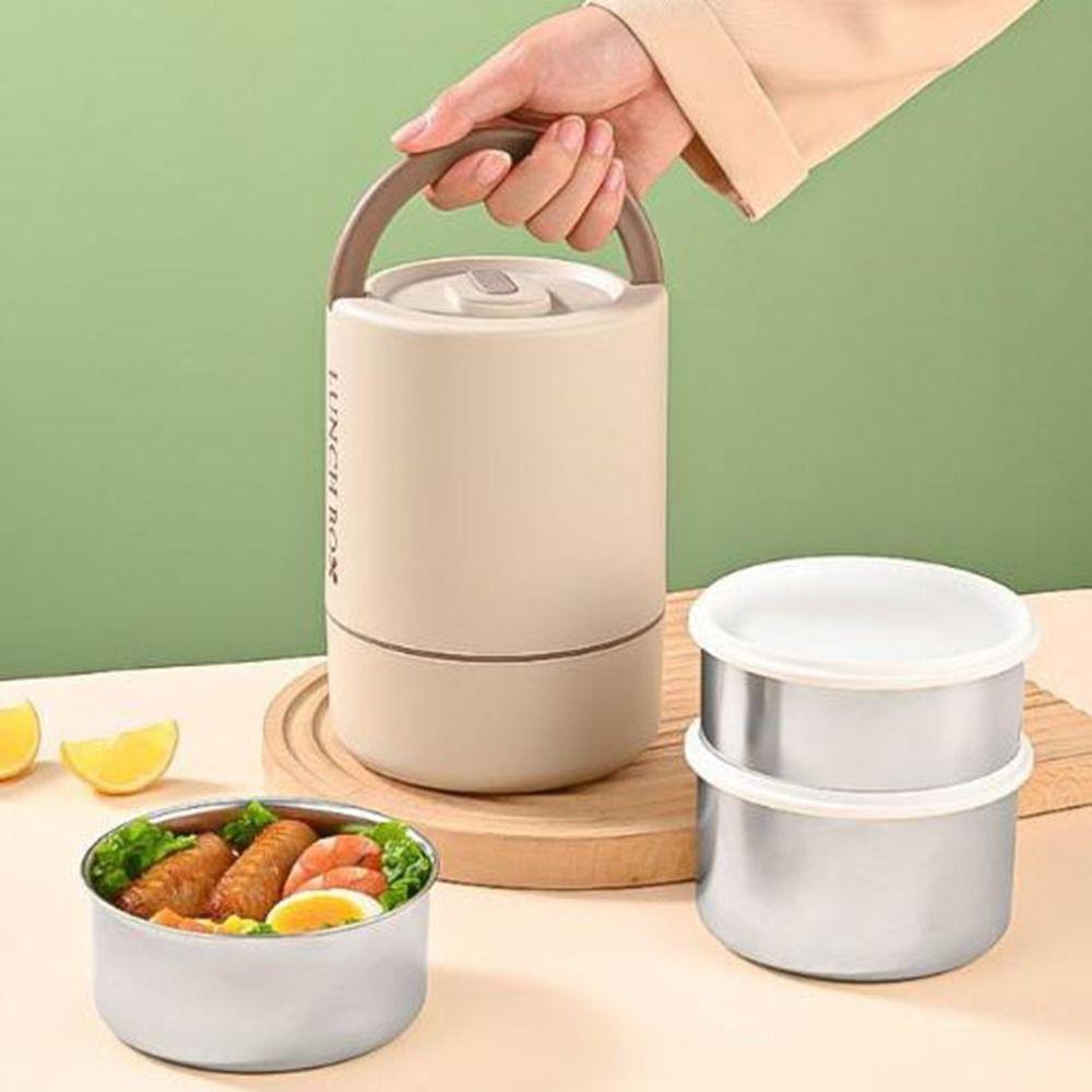 Large Capacity Thermal Lunch Box Round Lunch Container Set Portable 3 Layers Lunch Box  School