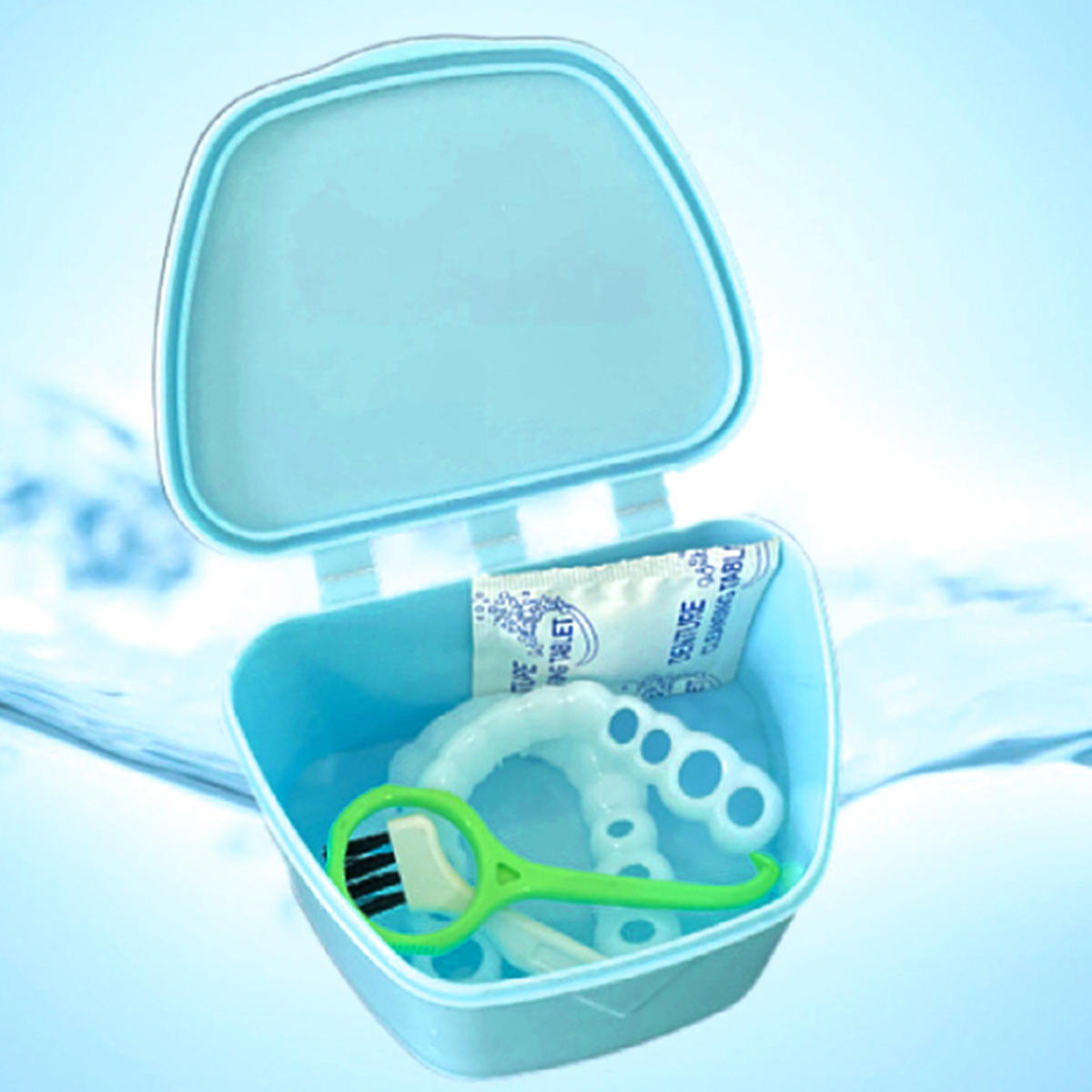 

Dental Denture Box Orthodontic Dental Mouth Guard Case Retainer Case False Teeth Plastic Whitening Container Denture Box one size ультрамарин синий
