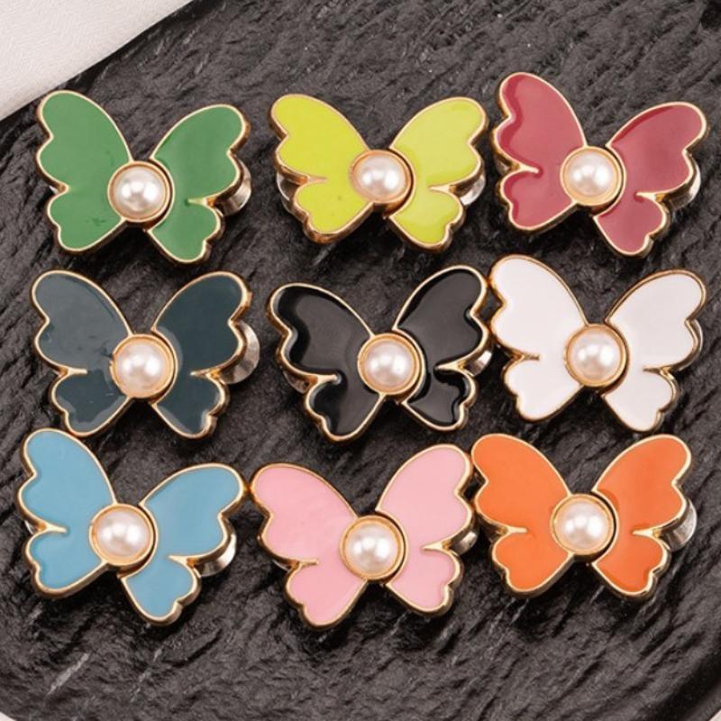 2Pcs Pearl Butterfly Adjustable Pant Waist Tightener Jeans Alloy Button No Sewing Required Easy To Install Accessory Pins